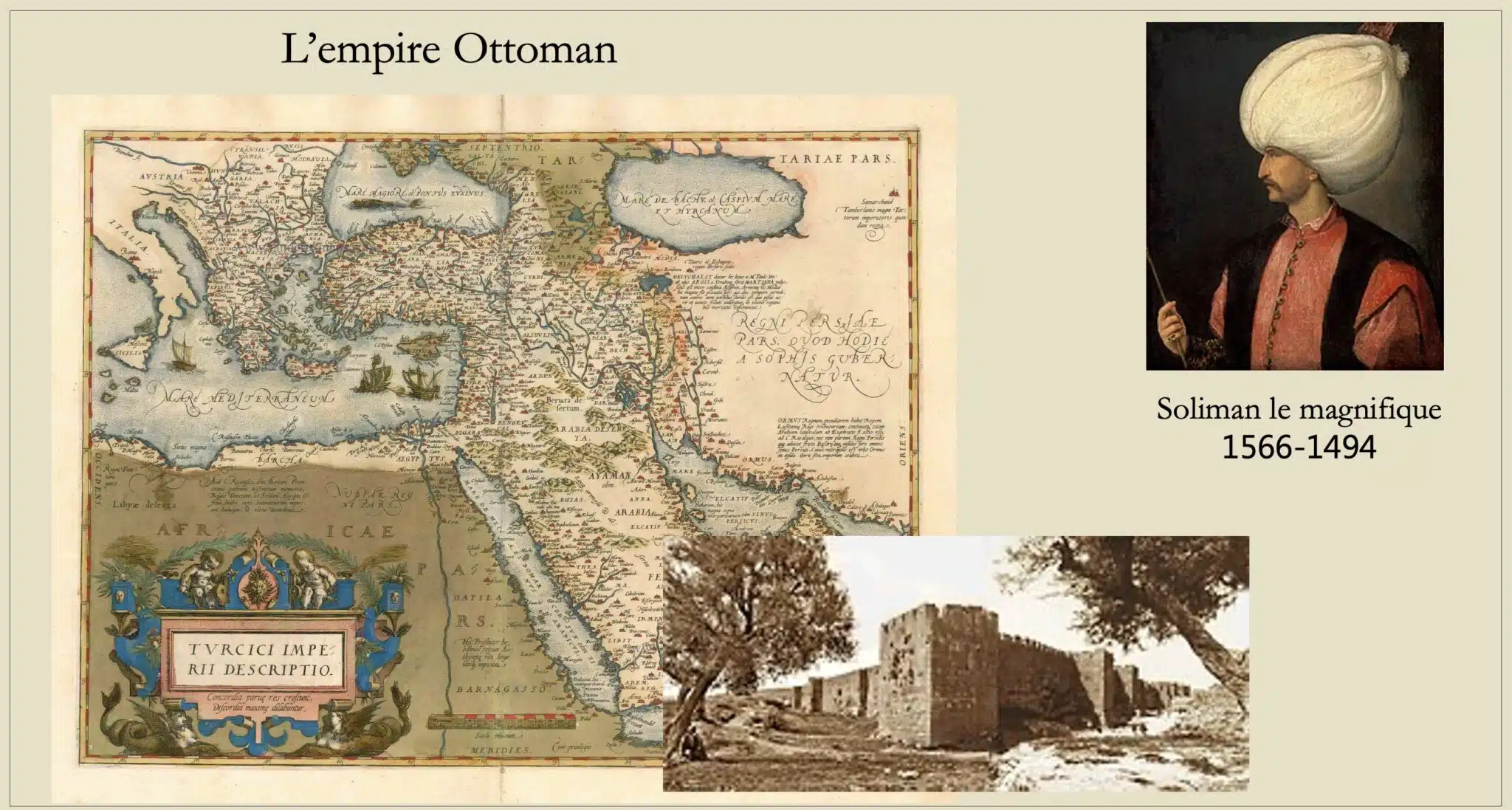 Carte de l'empire Ottoman et portrait de Soliman.